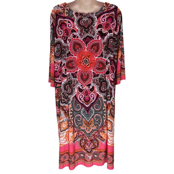 Elegant Paisley Print Dress - Pink and Black - Picture 3 of 4